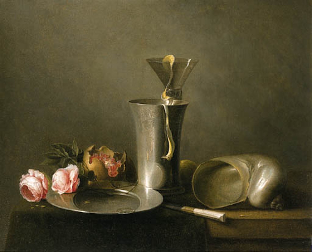 Still life with roses, Nautilus shell, beaker, roemer by Jan Davidsz de Heem