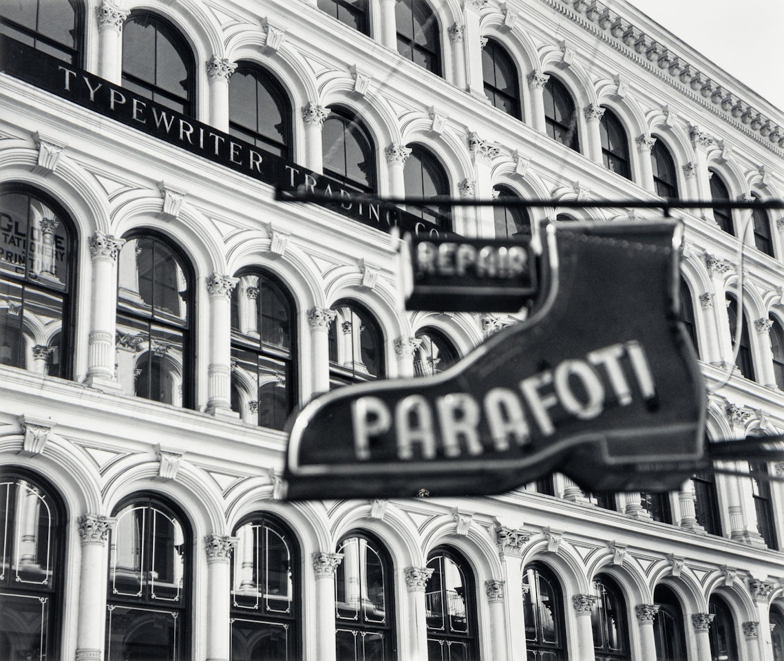 Parafoti Shoe Repair Façade, 317 Broadway, New York City, March 6 by Berenice Abbott