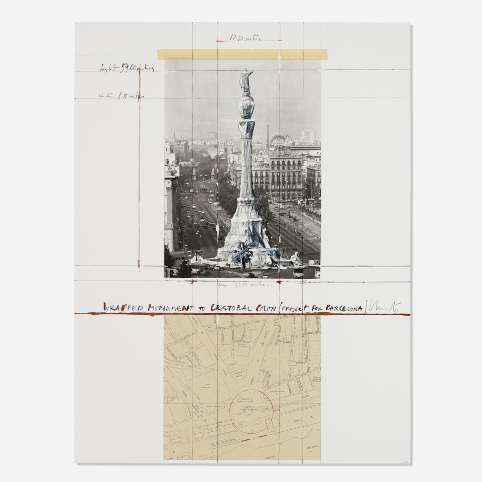 Wrapped Monument to Cristóbal Colón, Project for Barcelona (from the Columbus: In Search of a New Tomorrow portfolio) by Christo