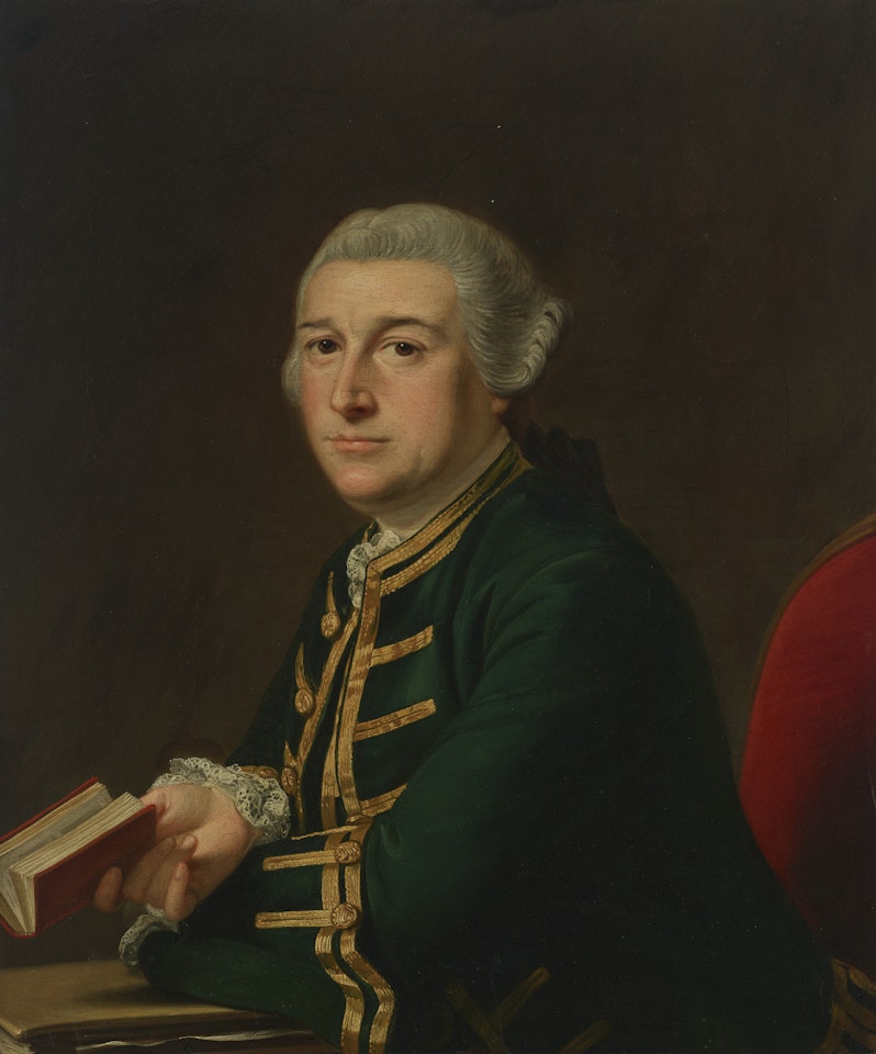 Portrait of David Garrick (1717-1779), half-length, seated, holding a book by Thomas Hudson