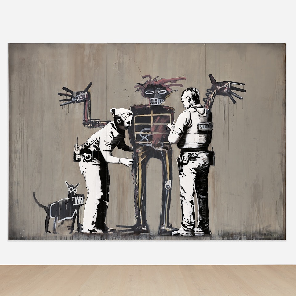 Banksquiat. Boy and Dog in Stop and Search by Banksy