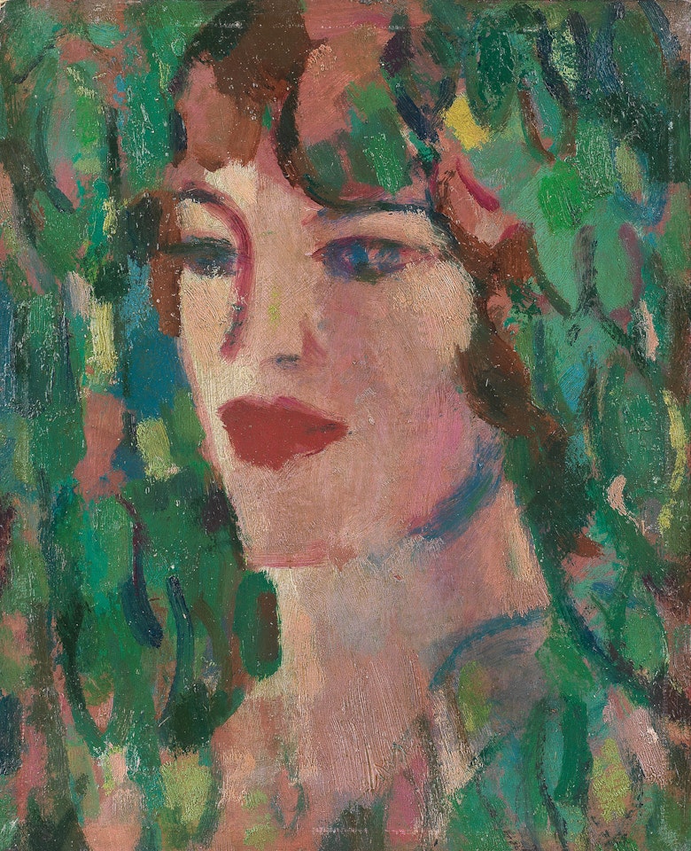 Portrait of a lady amongst leaves by John Duncan Fergusson