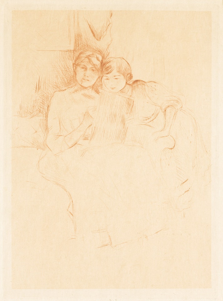 Berthe Morisot dessinant, avec sa fille by Berthe Morisot