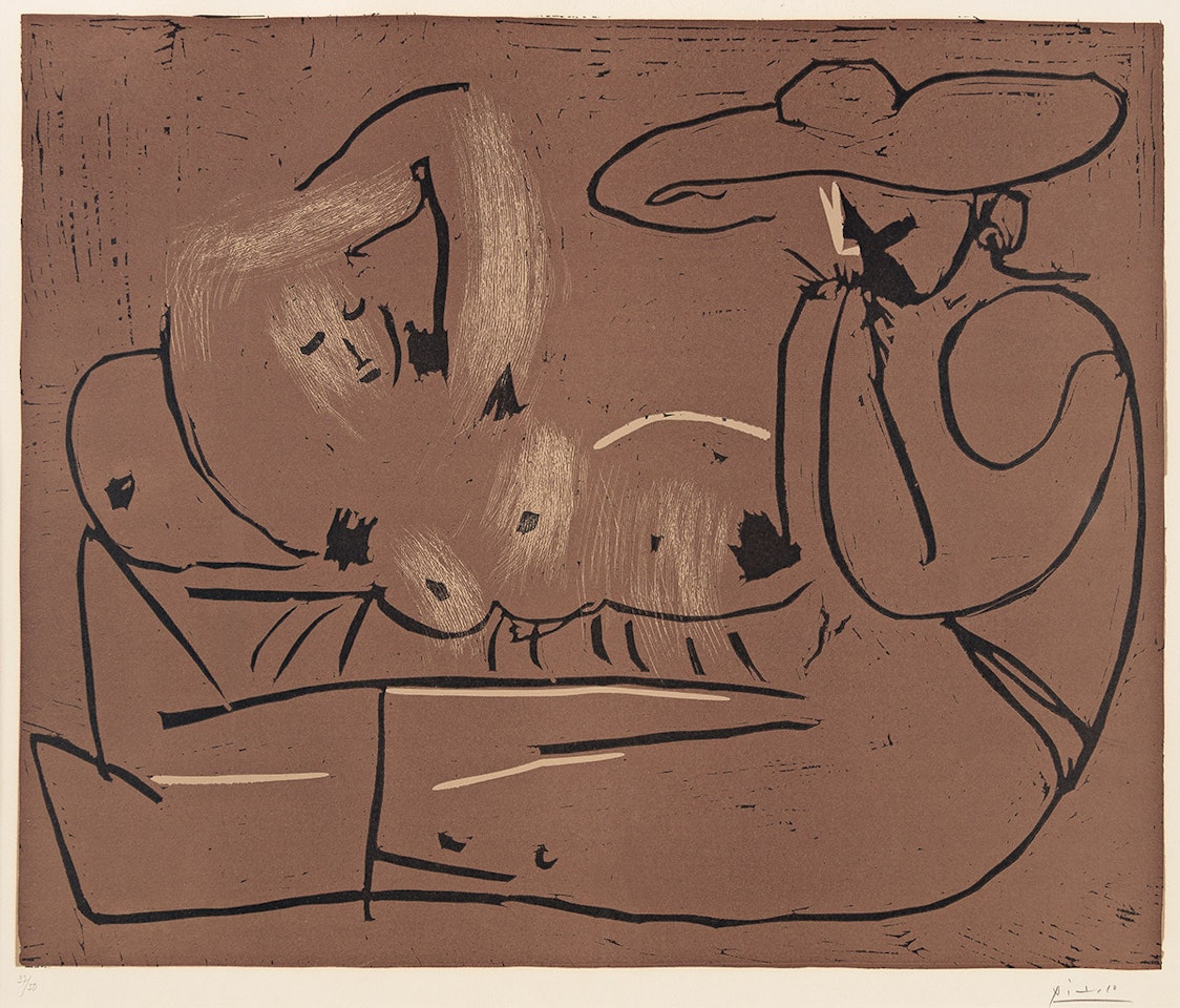 Femme Couchée et Homme au Grand Chapeau by Pablo Picasso