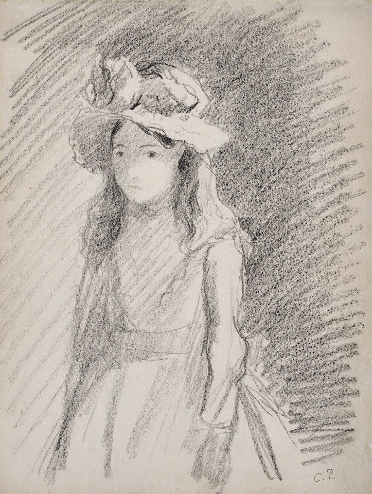 Jeune fille au chapeau (recto); Etudes (verso) by Camille Pissarro
