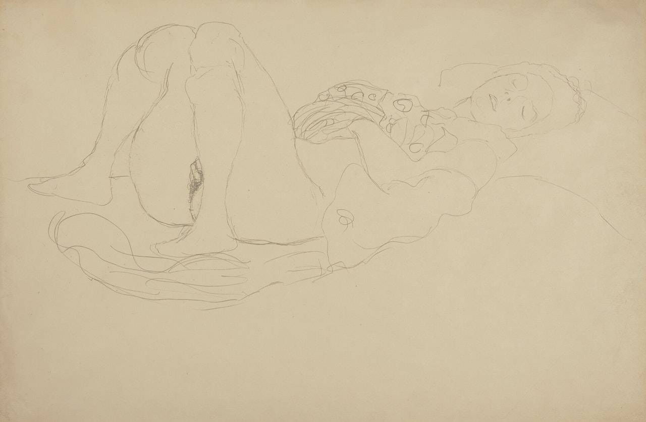 Liegender Halbakt nach rechts by Gustav Klimt