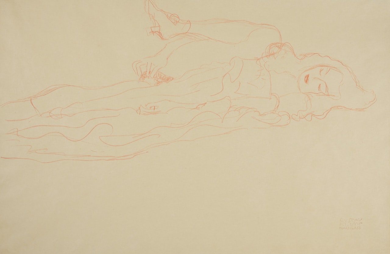 Liegender Halbakt nach rechts by Gustav Klimt