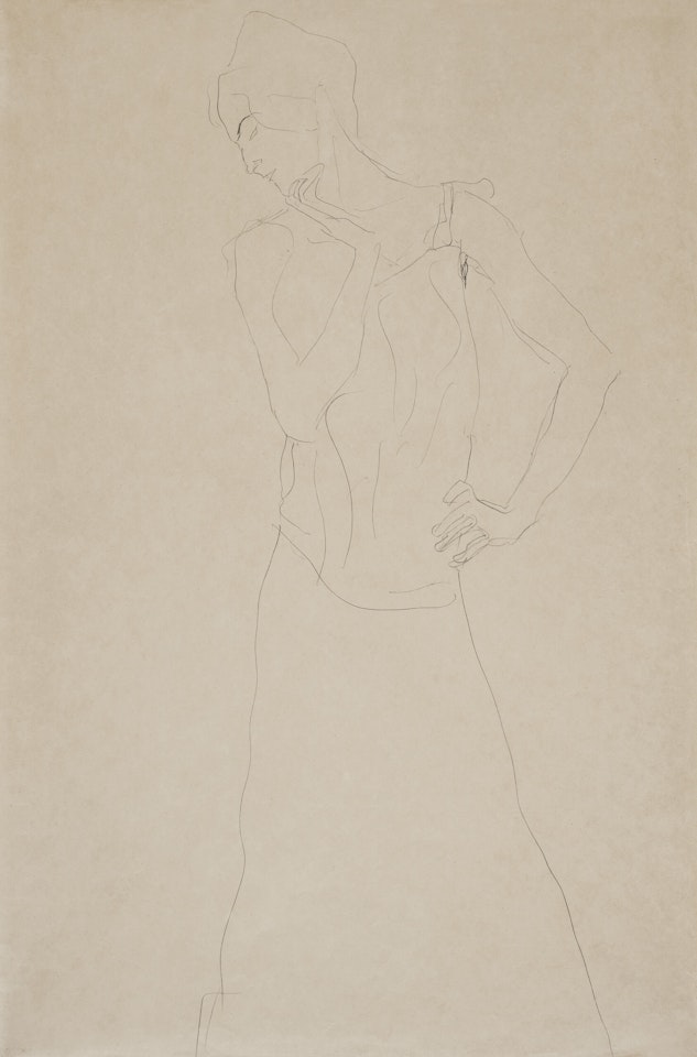 Frontal stehend, linke Hand an die Hüfte gelegt by Gustav Klimt