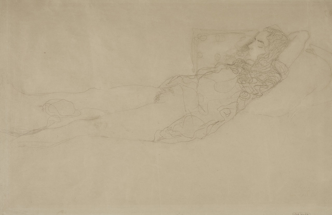 Liegender Halbakt nach rechts by Gustav Klimt