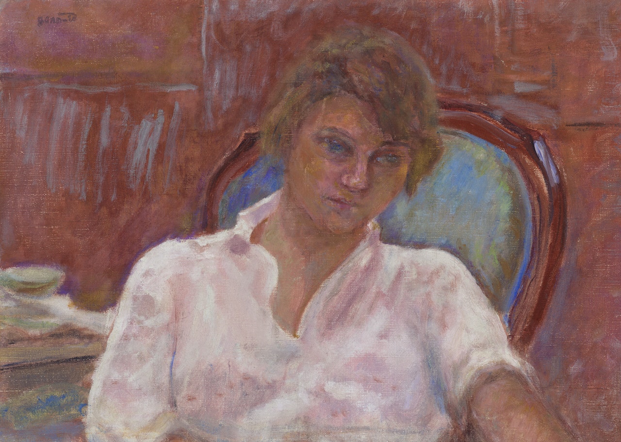 Jeune femme rêvant dans un fauteuil, Harmonie rose by Pierre Bonnard