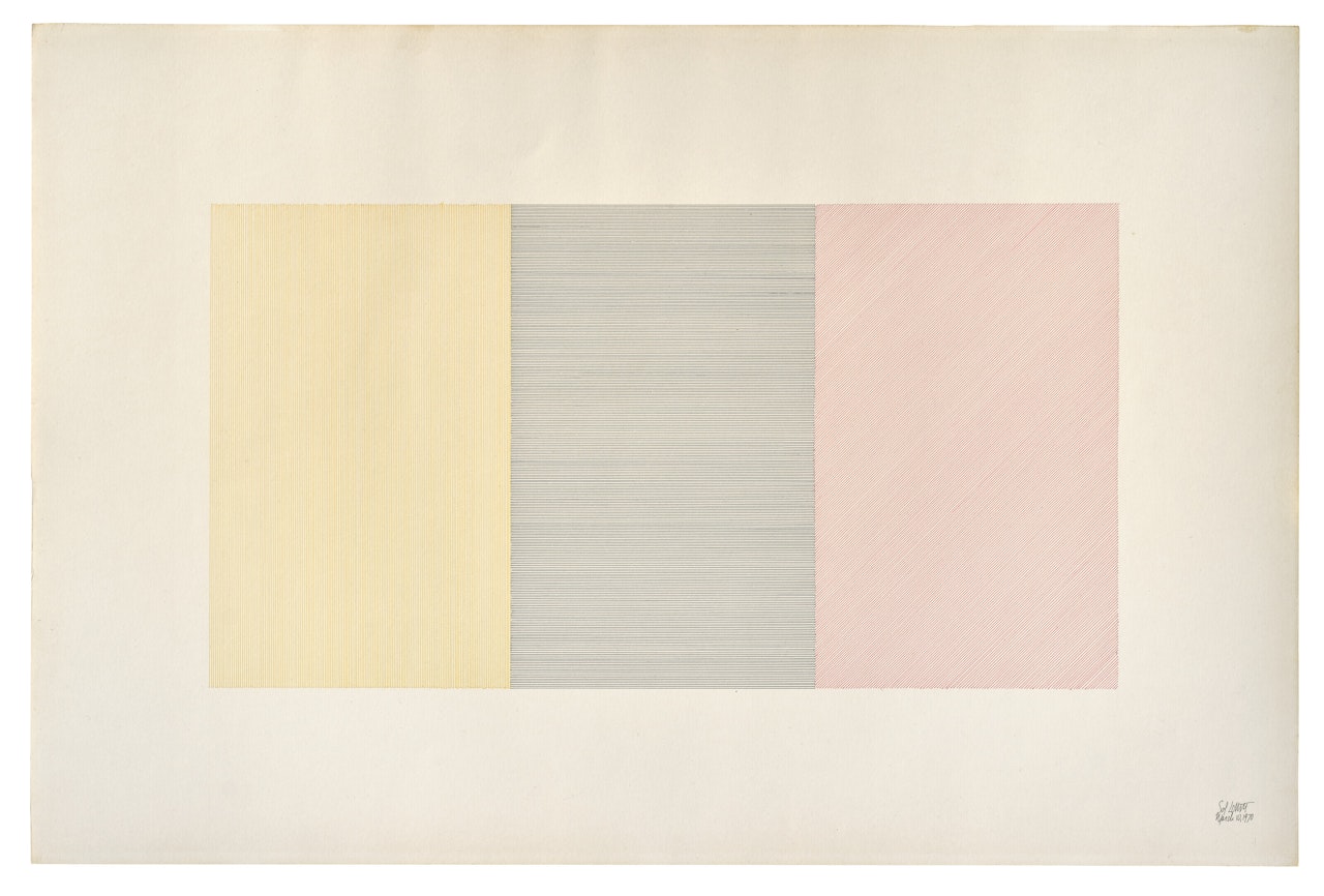 Yellow Vertical, Black Horizontal and Red Diagonal Lines by Sol LeWitt