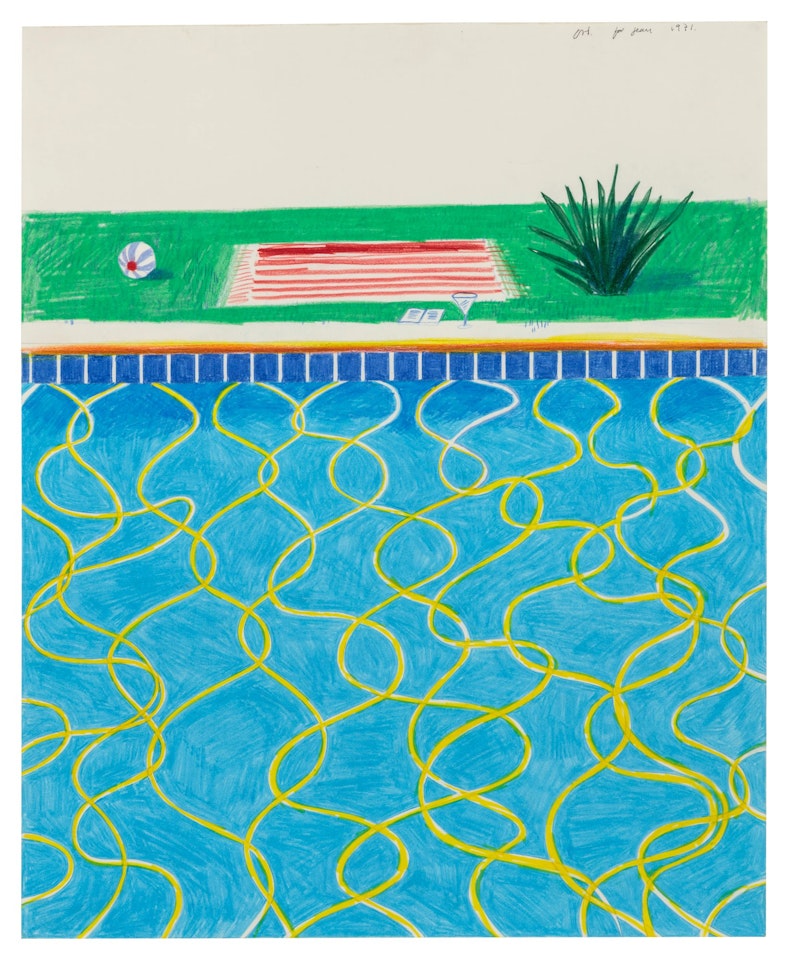 Drawing of a Pool and Towel by David Hockney