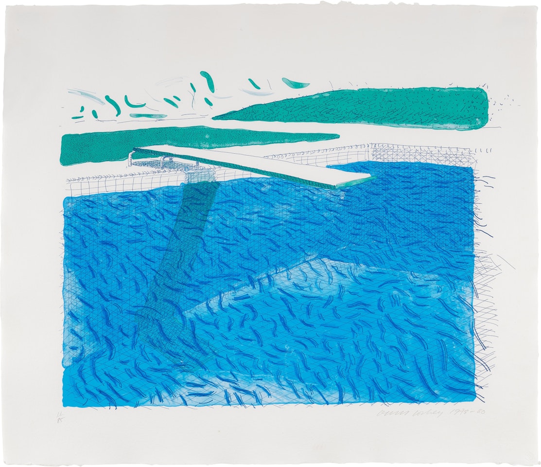 Lithographic Water Made of Lines, Crayon and Two Blue Washes by David Hockney