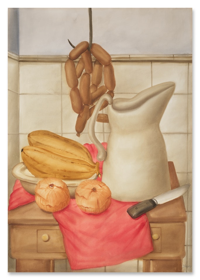 Still Life with Sausages by Fernando Botero