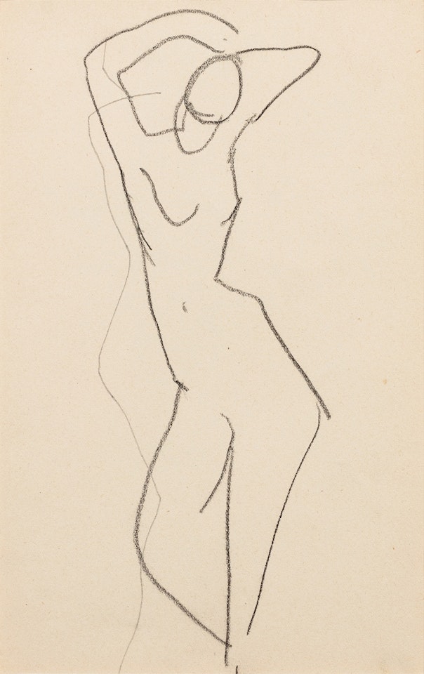 Esquisse de femme nue debout de face, bras au-dessus de la tête by Amedeo Modigliani