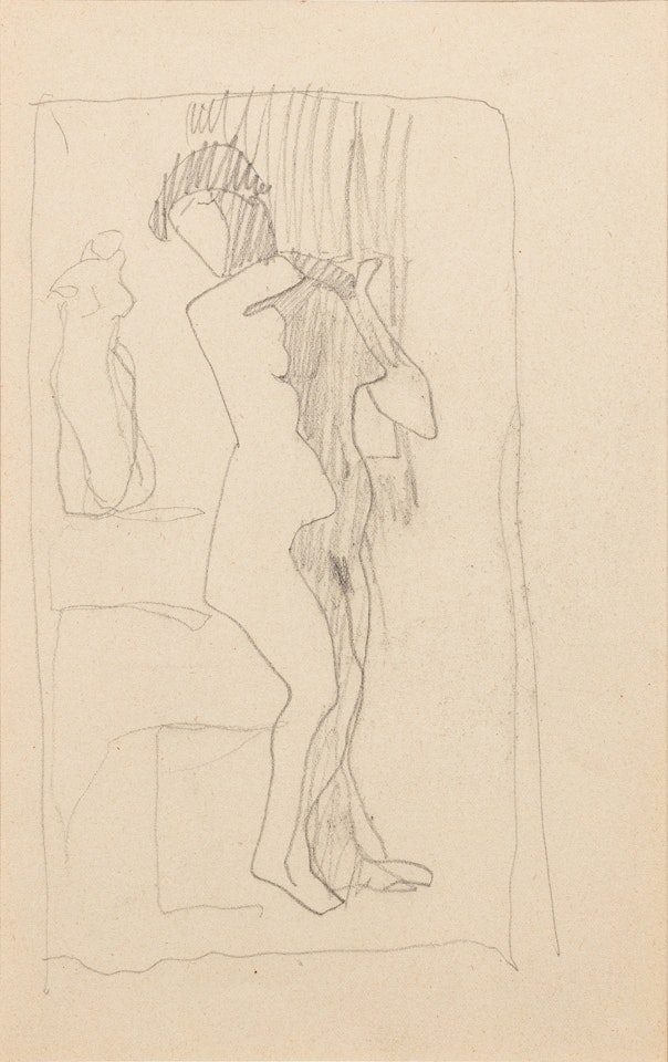 Femme nue debout de trois quarts vers la droite, mains réunies au niveau de l'épaule gauche by Amedeo Modigliani