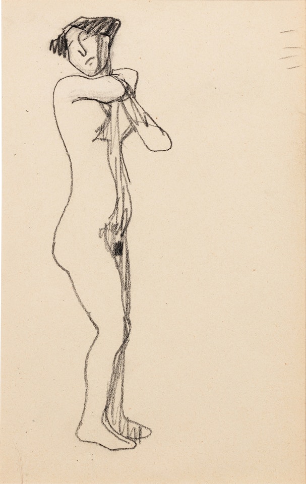 Femme nue debout de trois quarts vers la droite, mains réunies au niveau de l'épaule gauche by Amedeo Modigliani