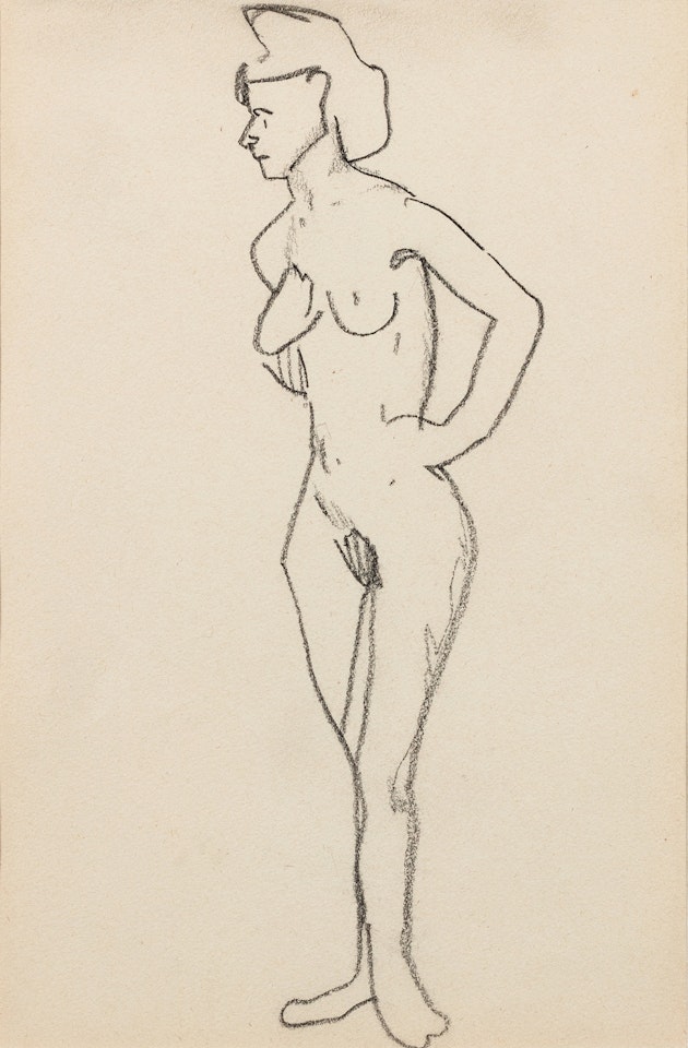 Femme nue debout de trois quarts vers la gauche, main à la hanche by Amedeo Modigliani