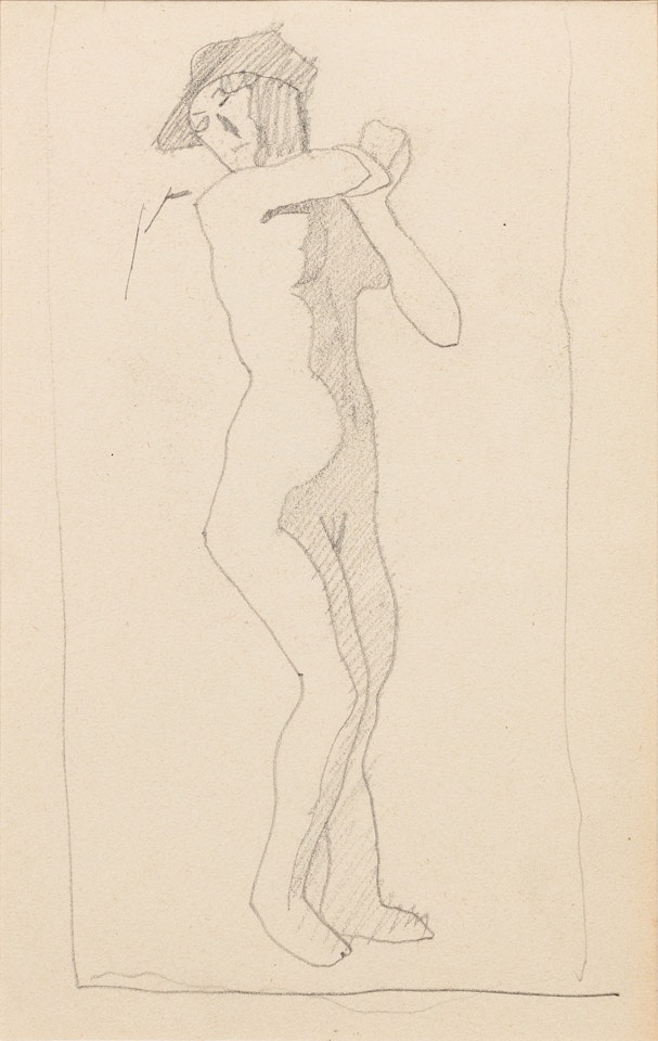 Femme nue debout de trois quarts vers la droite, mains réunies au niveau de l'épaule gauche by Amedeo Modigliani