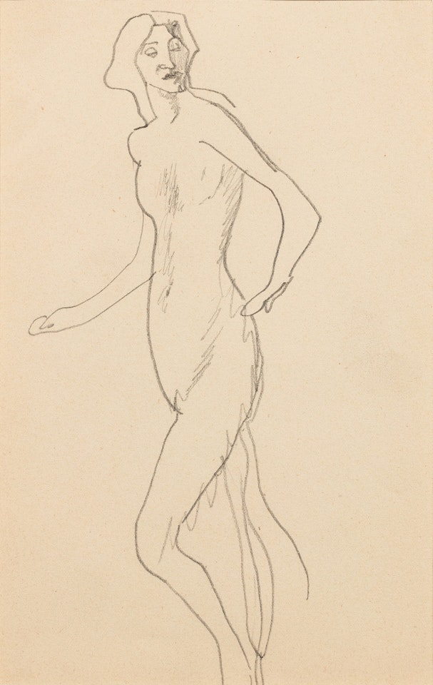 Femme nue debout, corps de trois quarts vers la gauche, tête de trois quarts vers la droite by Amedeo Modigliani