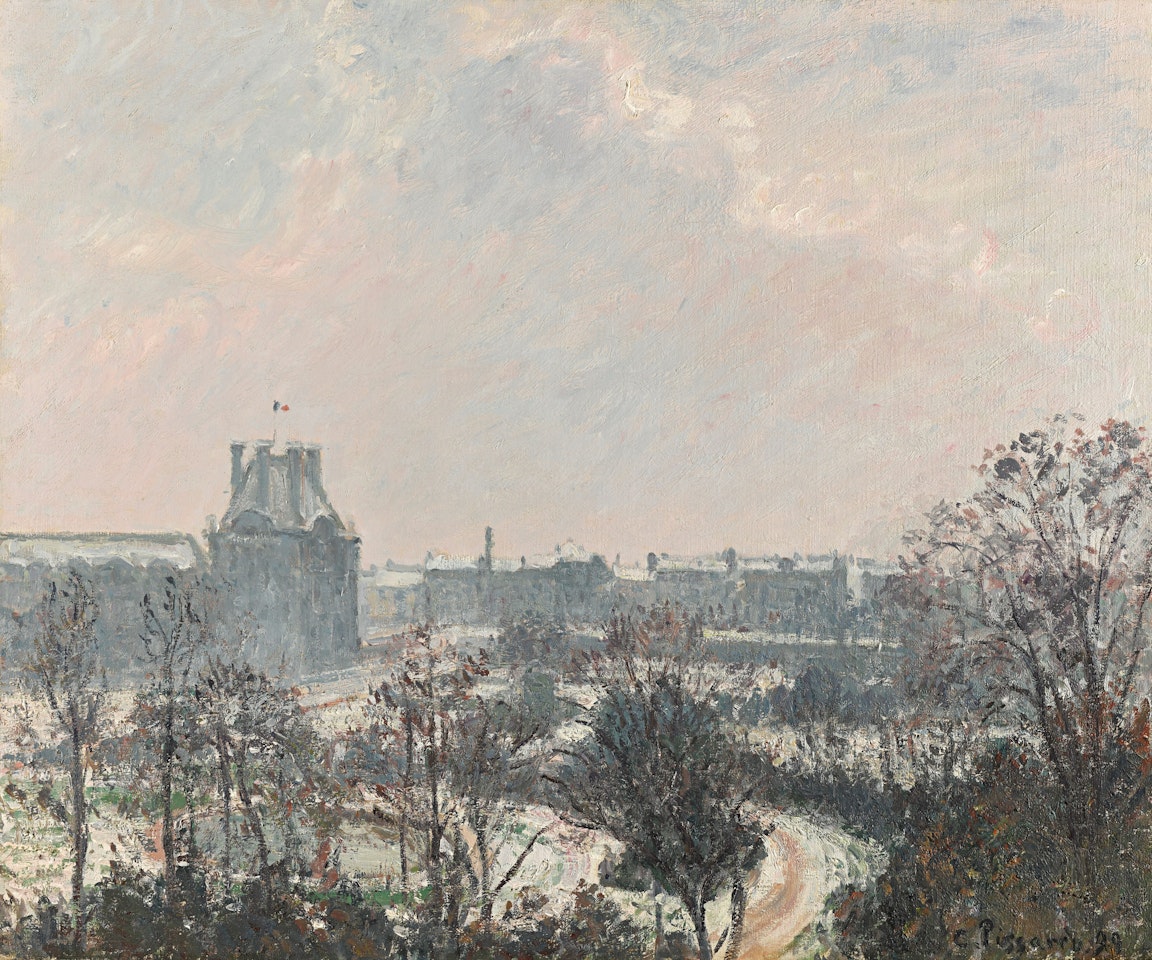 Le Jardin des Tuileries et le pavillon de Flore, effet de neige by Camille Pissarro