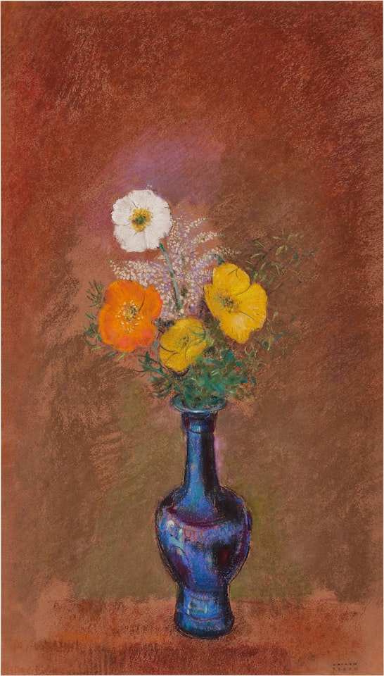 Fleurs dans un vase bleu by Odilon Redon