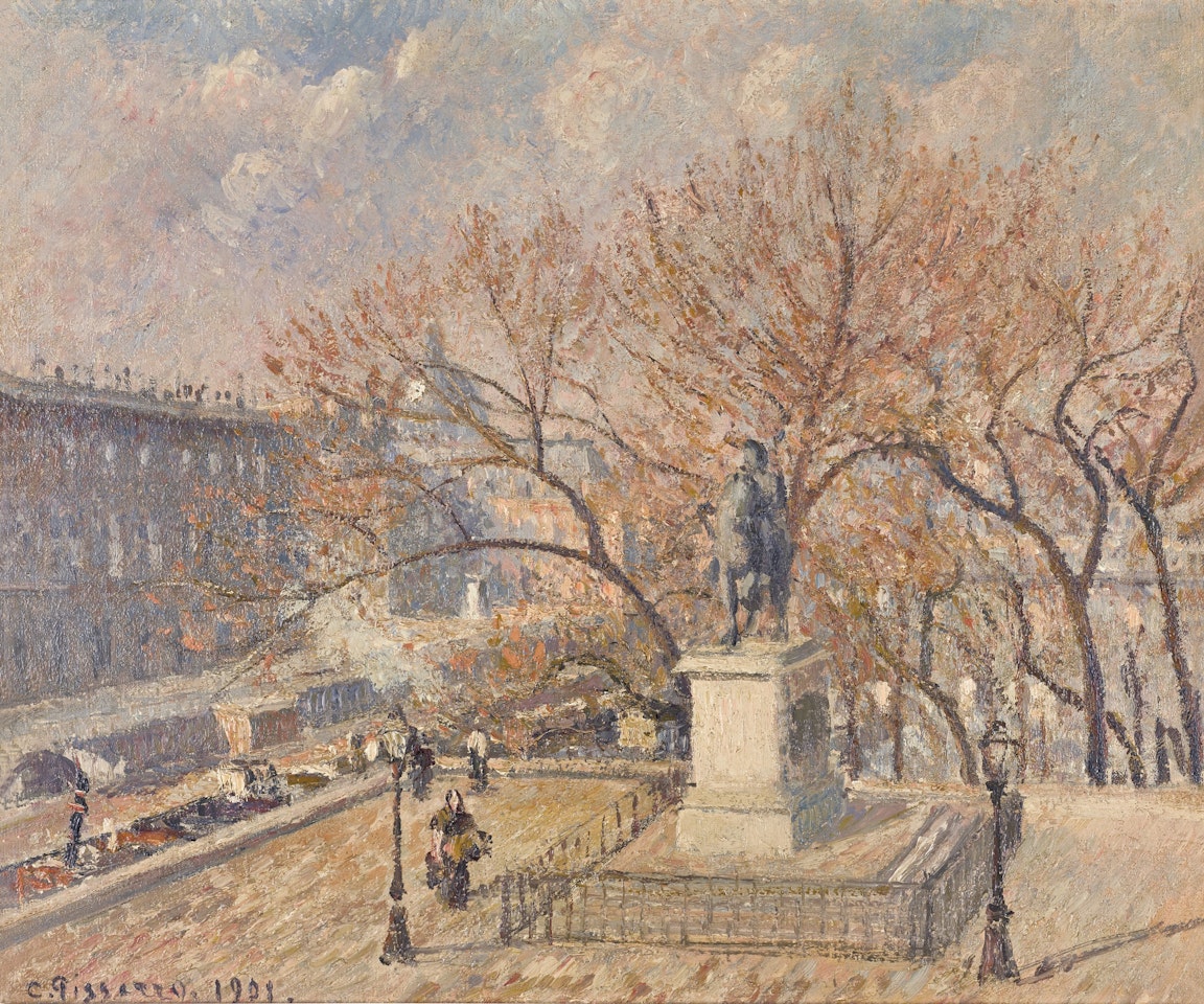 Statue d'Henri IV et Hôtel de la Monnaie, matin ensoleillé by Camille Pissarro
