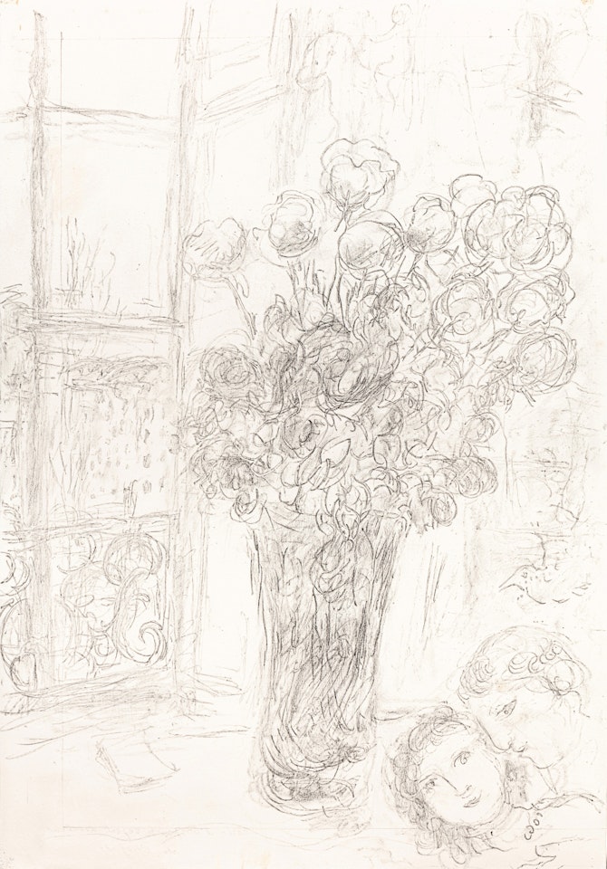 Première esquisse pour la lithographie "Les Fleurs rouges by Marc Chagall