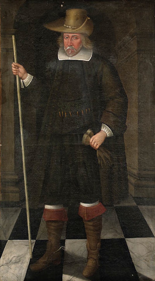 Portrait of Hon Henry Hastings holding tipstaff and gloves by English School