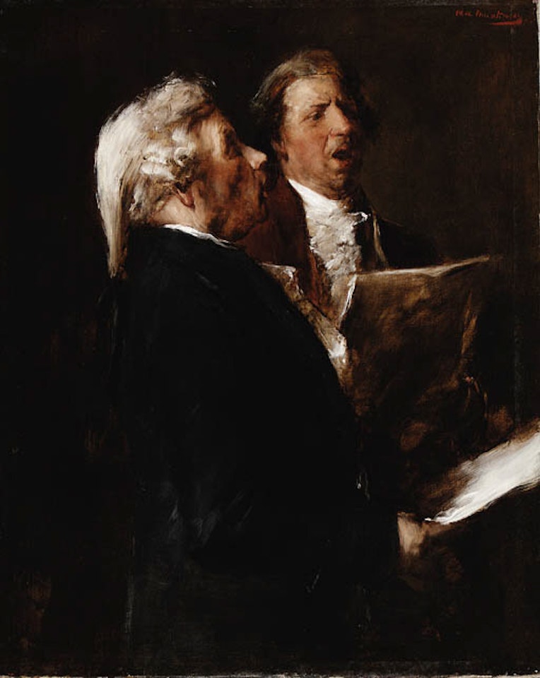 Two men singing by Michael von Munkacsy