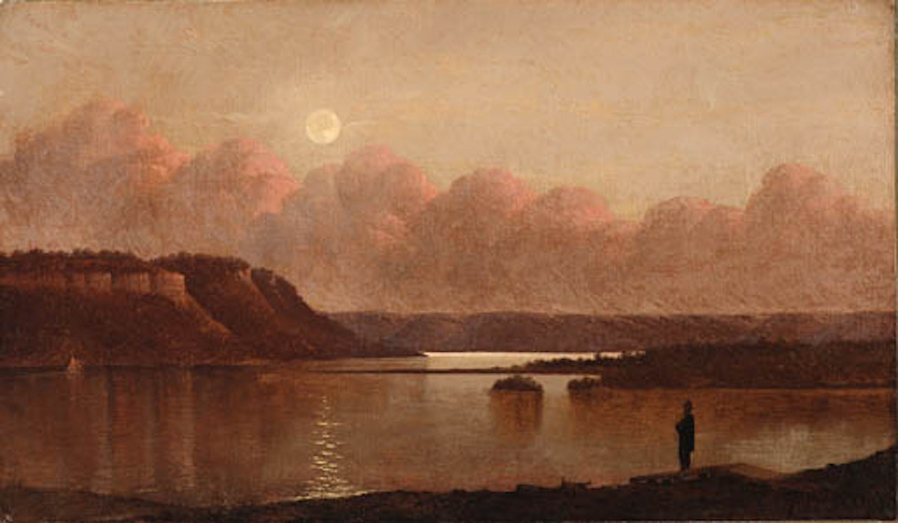 Sunset and moonrise, Lake Pepin, Minn by Joseph R. Meeker