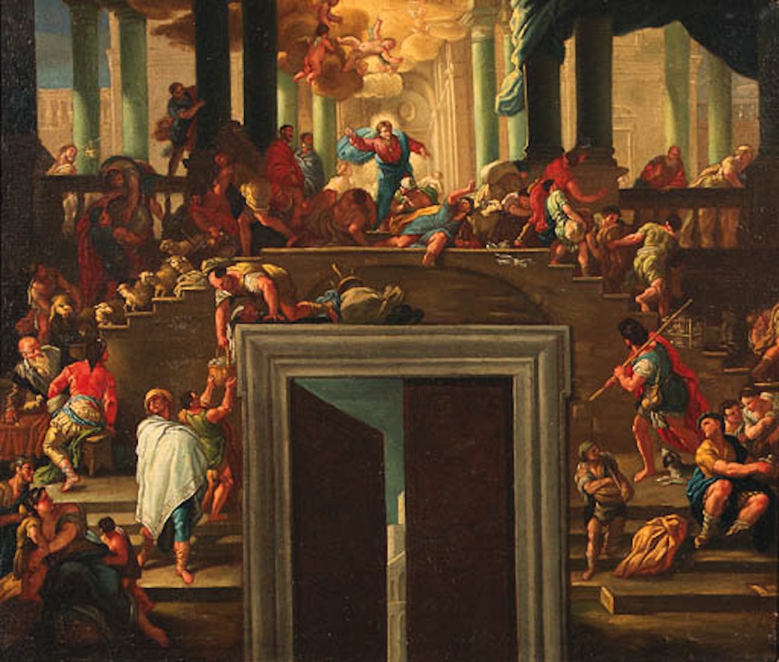 Christ driving the money changers from the temple by Circle of Luca Giordano