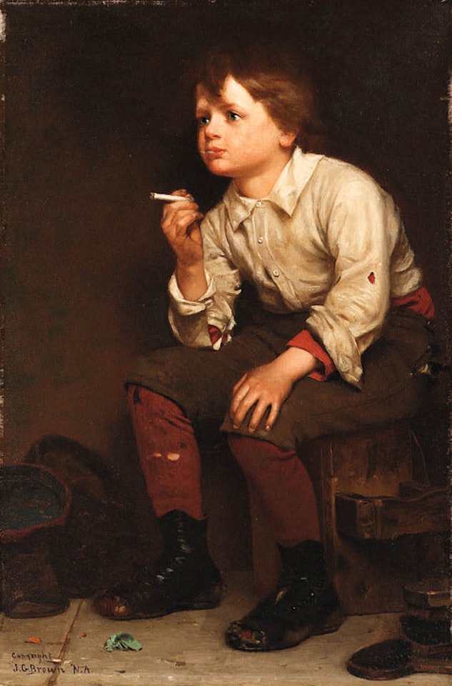 Shoeshine boy smoking by John George Brown