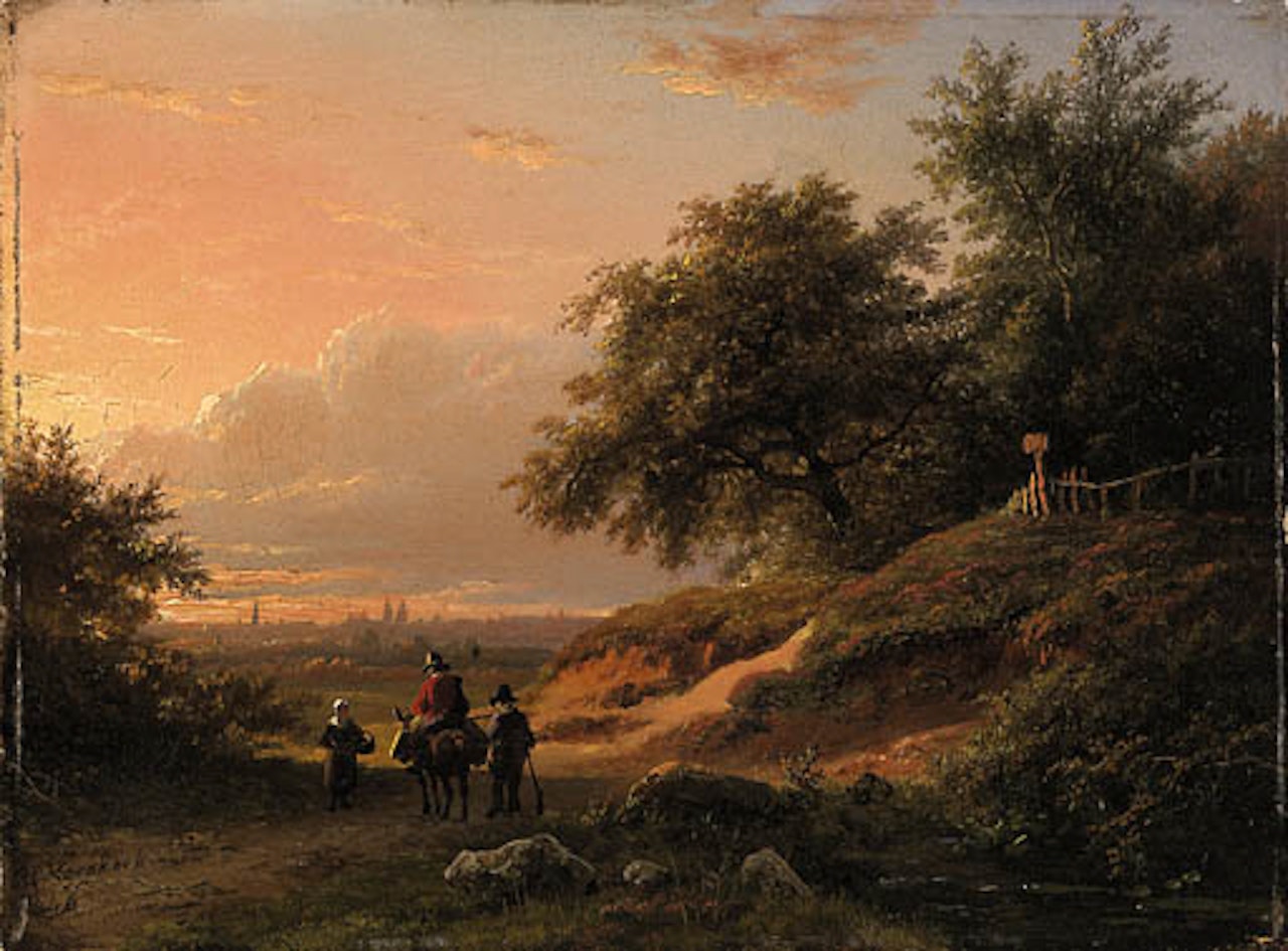 Travellers on path by Barend Cornelis Koekkoek