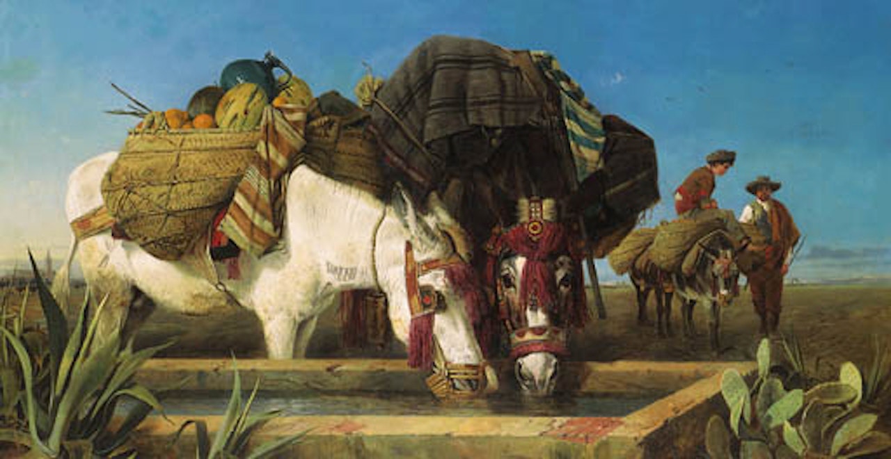 Mules drinking, Seville by Richard Ansdell