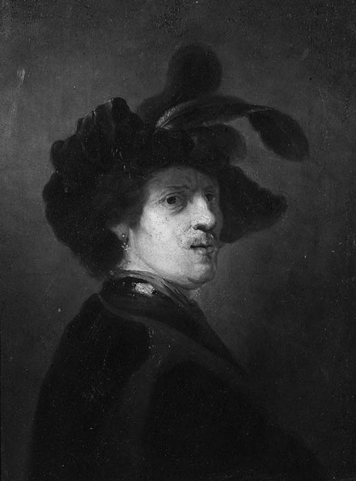 Bust of man with plumed cap by Attributed to Rembrandt Harmensz van Rijn