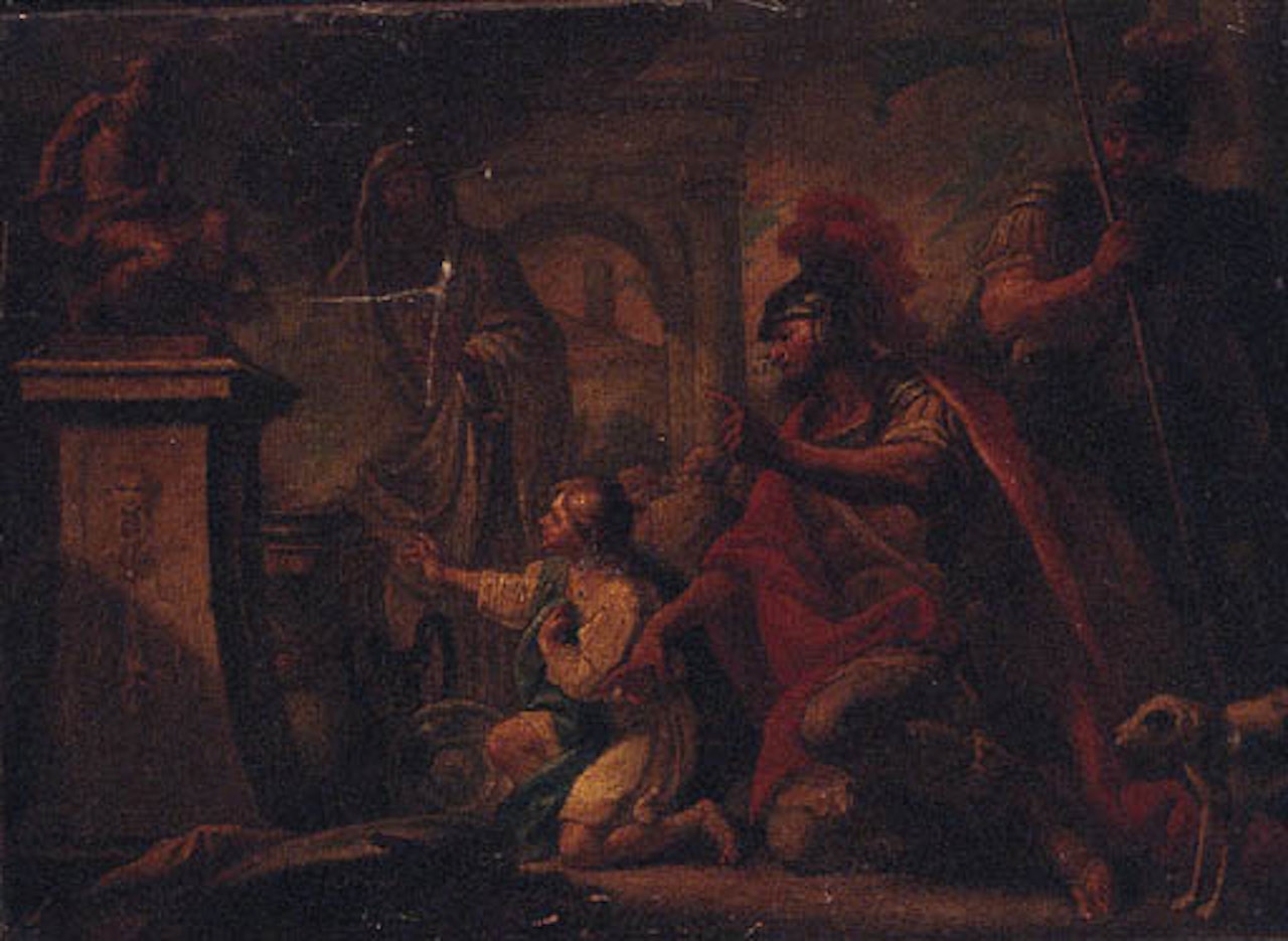 Roman warrior and boy before sacrificial altar by Sebastiano Ricci