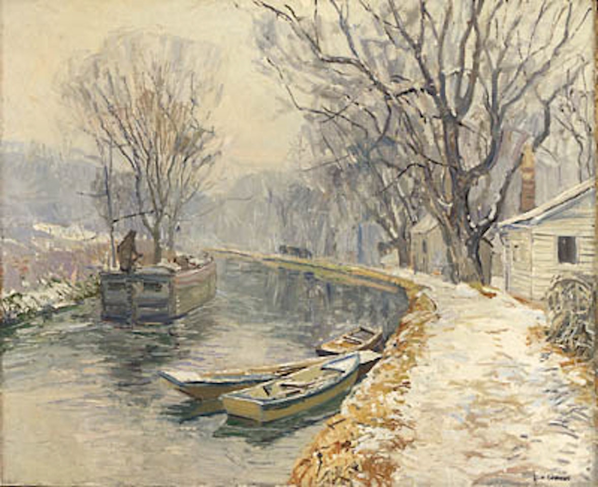 Canal boat in winter by Edward Willis Redfield