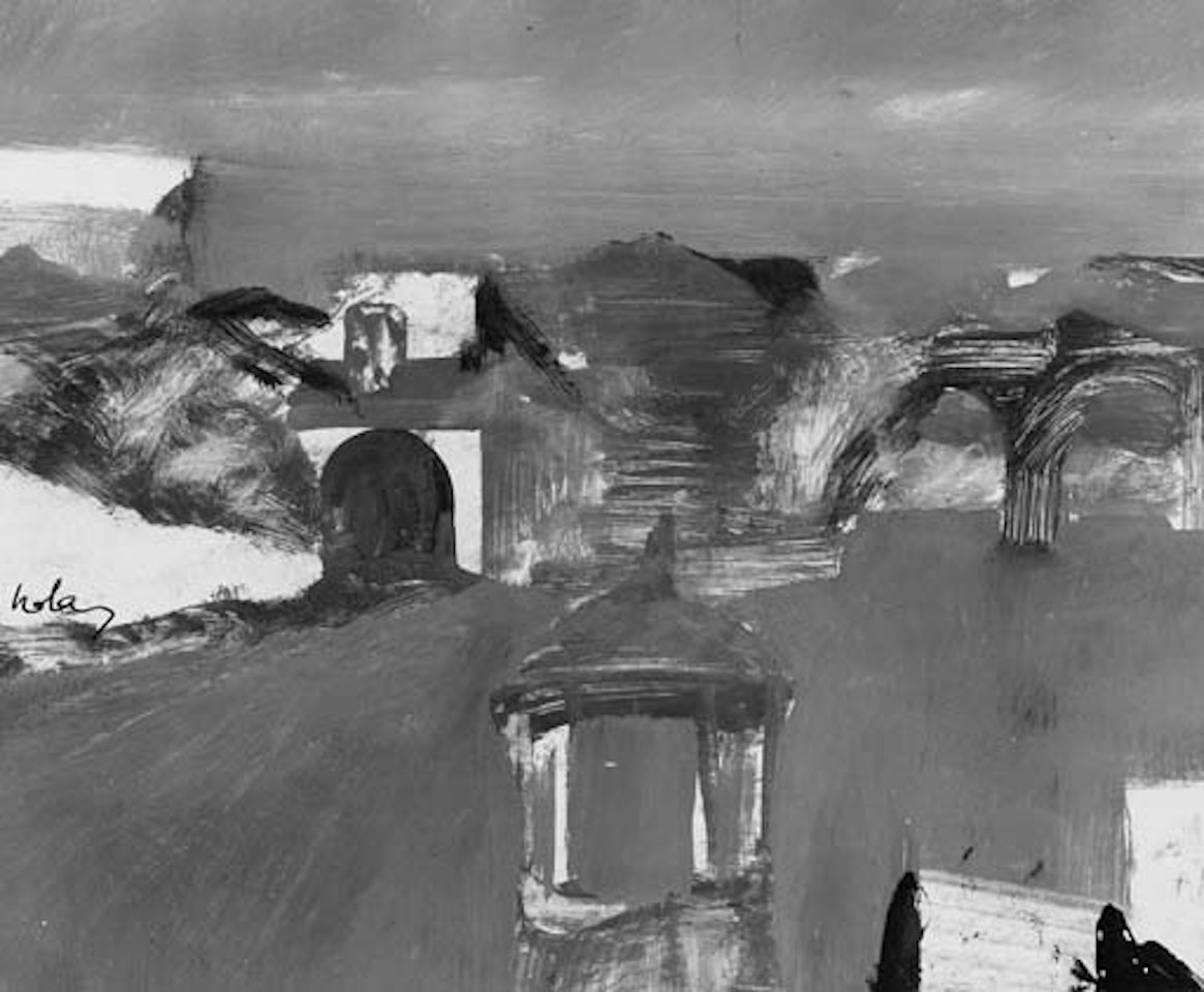 Landscape with bridge beyond by Sidney Nolan