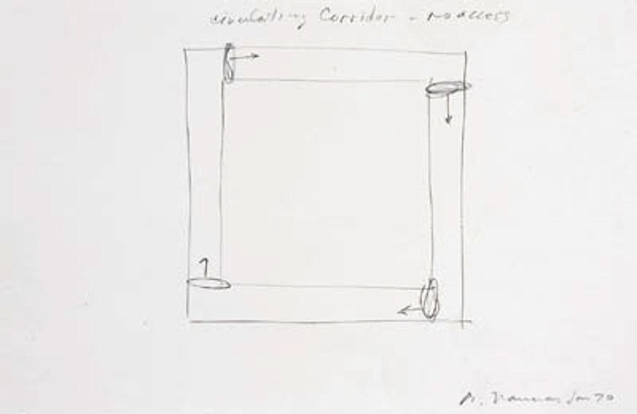Drawing for circulationg corridor by Bruce Nauman