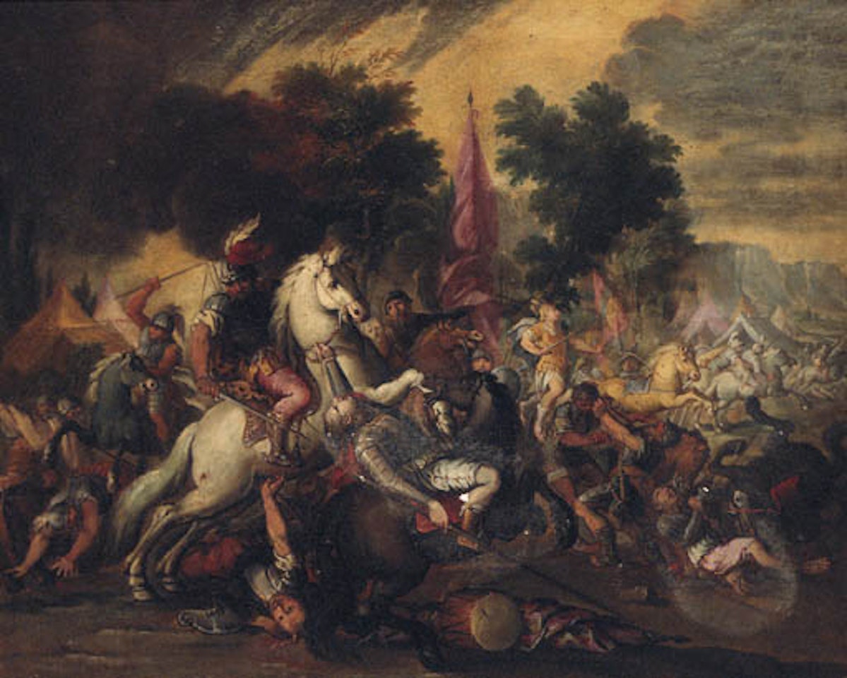 Cavalry battle in an encampment by Italian School