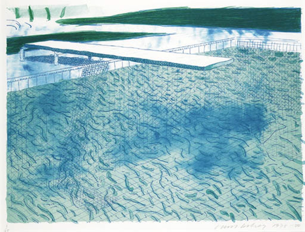 Lithograph of water made of lines by David Hockney