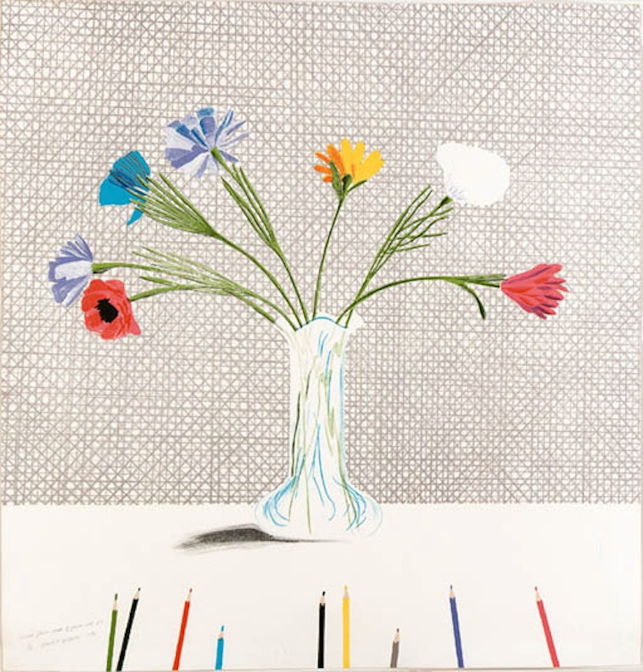 Coloured flowers made of paper and ink by David Hockney