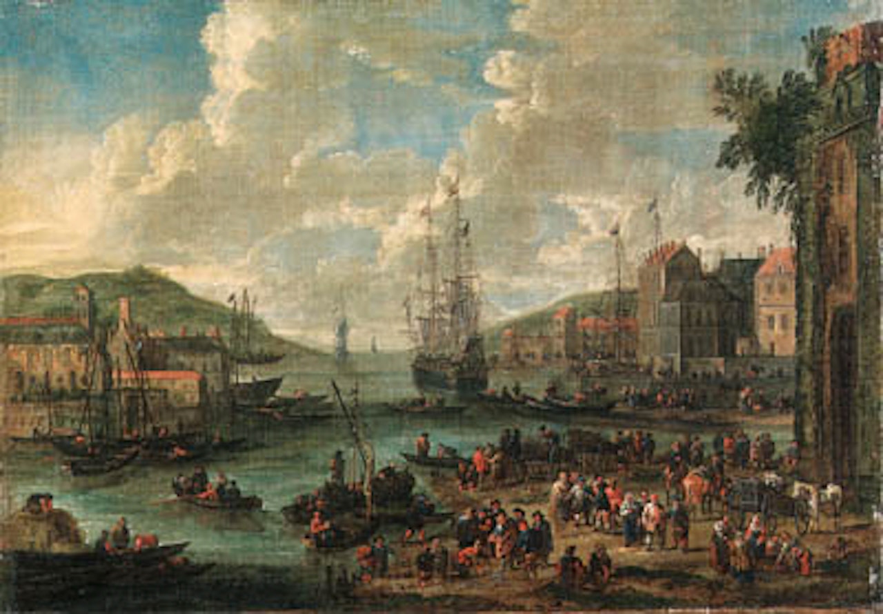 Port, with men-o-war and other shipping by Adriaen Frans Boudewyns by Pieter Bout