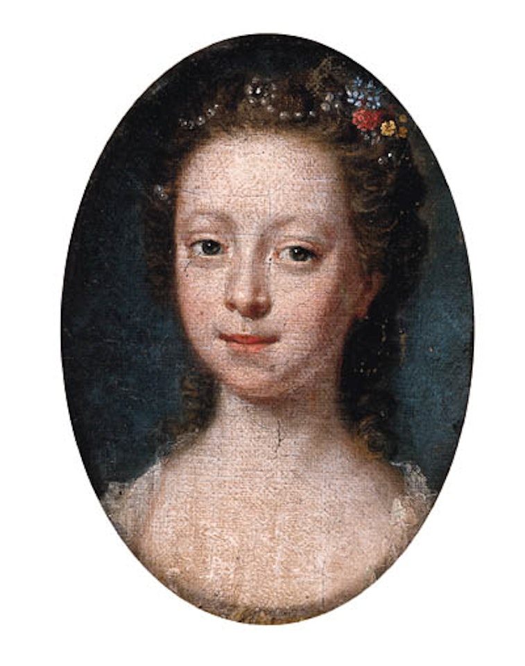 Portrait of lady in decollete dress with flowers in hair by Thomas Gainsborough