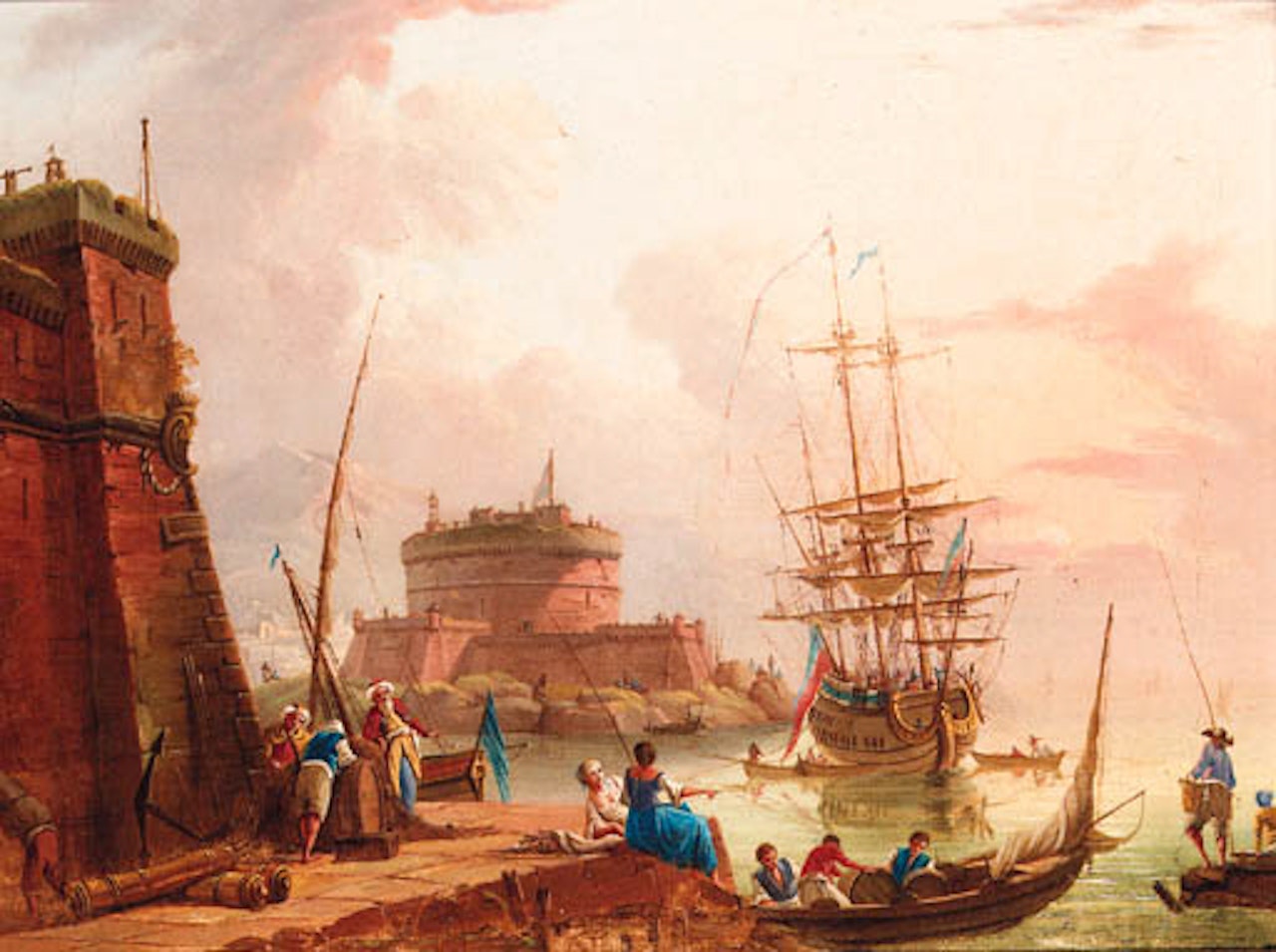 Mediterranean harbour with merchants and fisherfolk by Charles François Grenier de Lacroix de Marseille