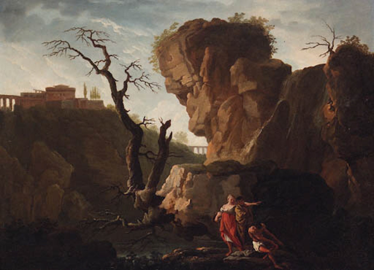 Italianate landscape with figures by waterfall by Claude Joseph Vernet