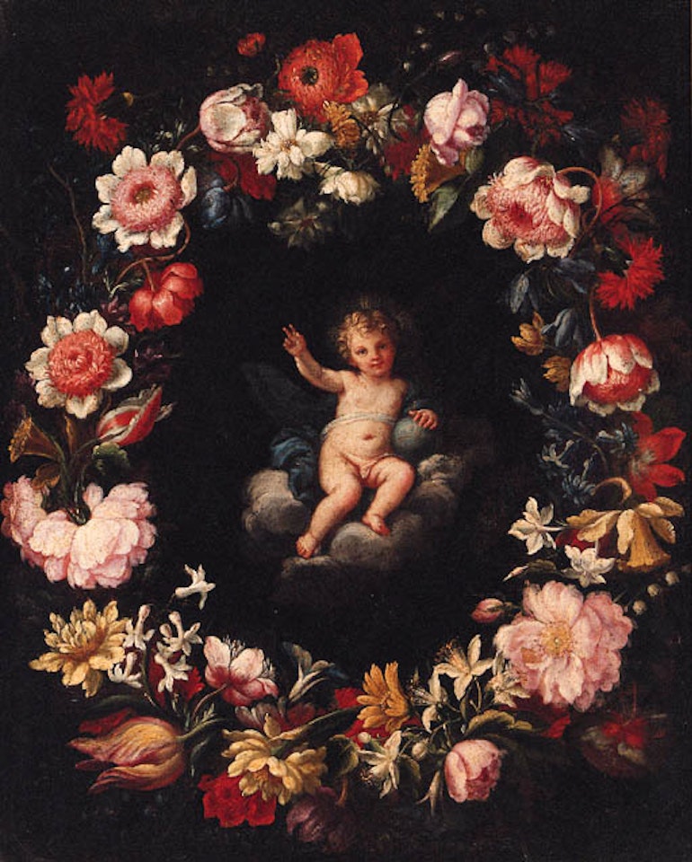 Infant Christ in medallion surrounded by garland by Pier Francesco Cittadini