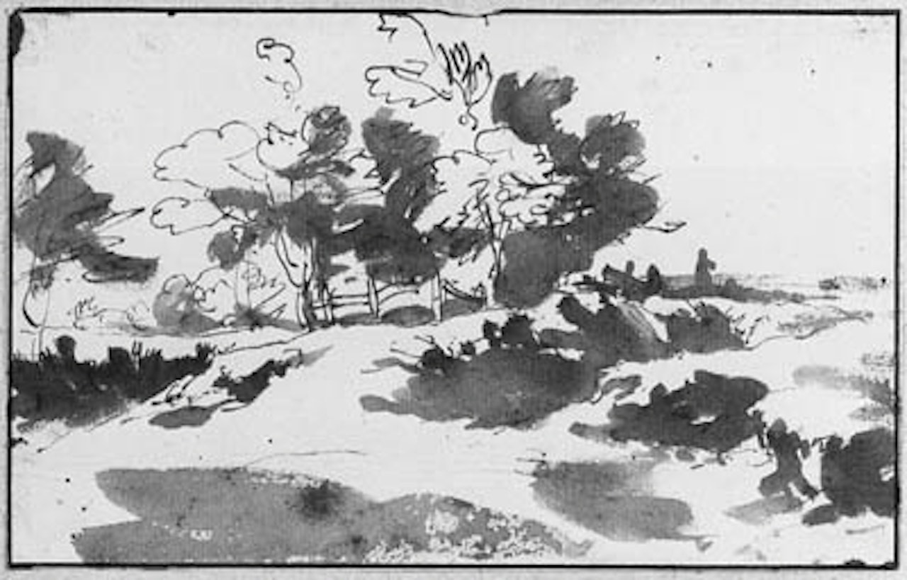 Wooded landscape. Study of man standing in robe by Jan de Bisschop