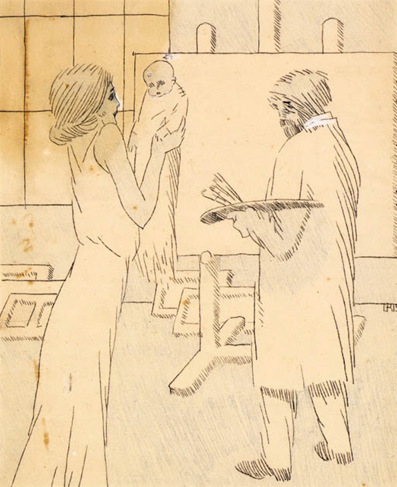 L'artiste et sa famille dans l'atelier by Juan Gris